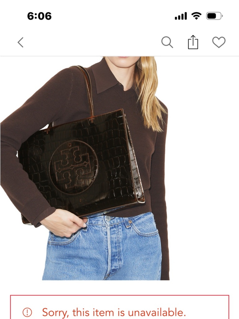 NWOT TORY BURCH ELLA croc embossed small tote. - Picture 2 of 16